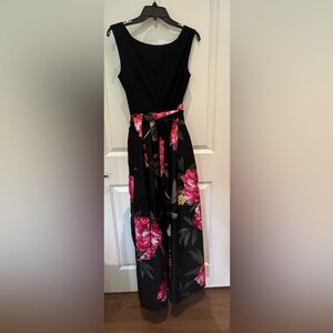 Tahari Black Maxi Dress with Pink Floral Design
